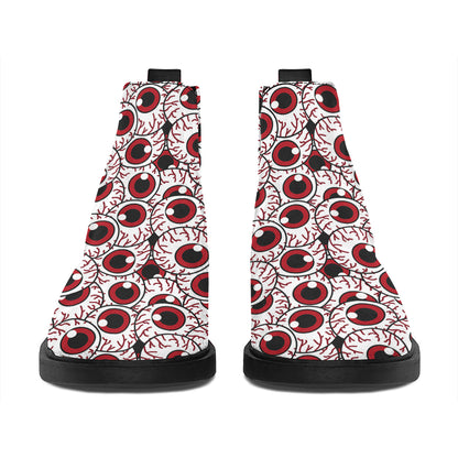 Creepy Red Eyeball Pattern Print Flat Ankle Boots