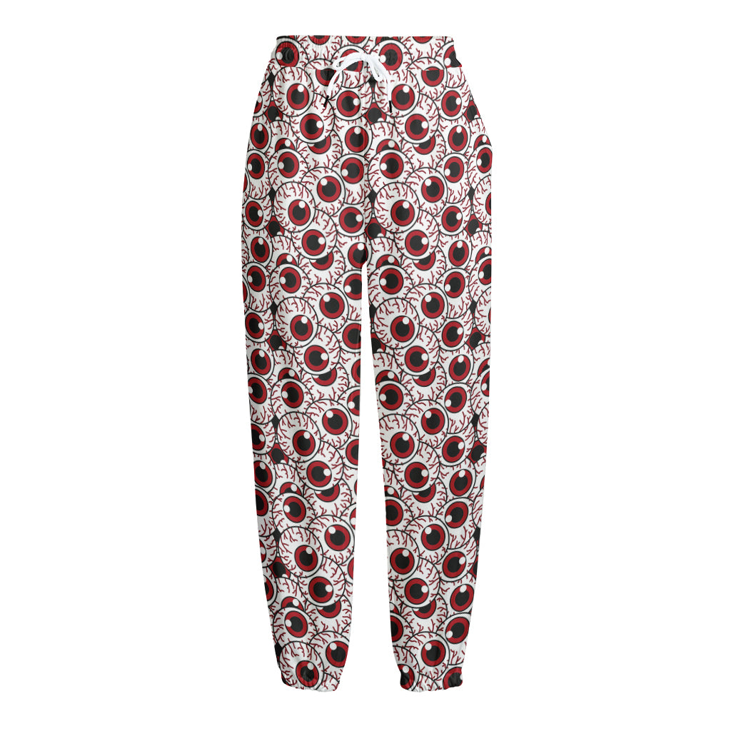 Creepy Red Eyeball Pattern Print Fleece Lined Knit Pants
