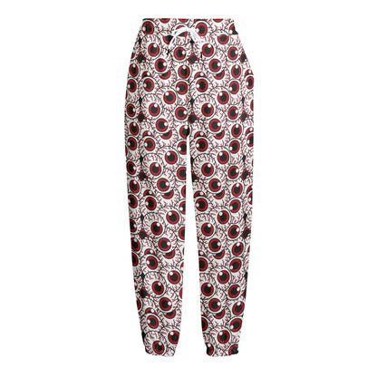 Creepy Red Eyeball Pattern Print Fleece Lined Knit Pants