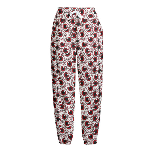 Creepy Red Eyeball Pattern Print Fleece Lined Knit Pants
