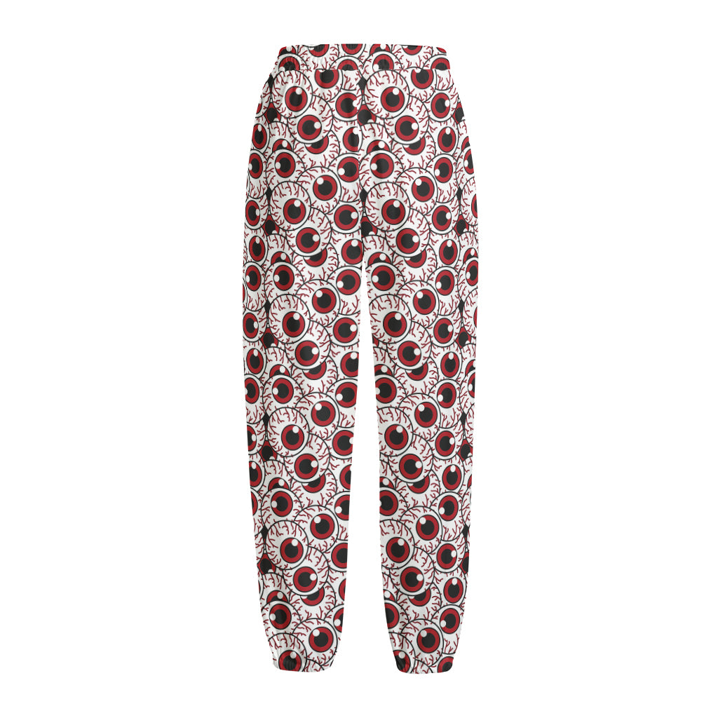Creepy Red Eyeball Pattern Print Fleece Lined Knit Pants