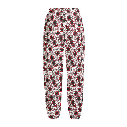 Creepy Red Eyeball Pattern Print Fleece Lined Knit Pants