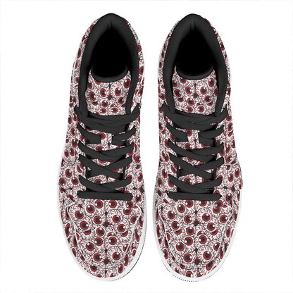 Creepy Red Eyeball Pattern Print High Top Leather Sneakers