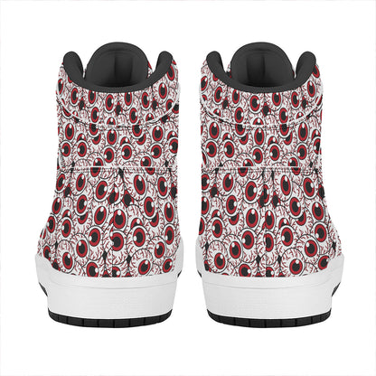 Creepy Red Eyeball Pattern Print High Top Leather Sneakers