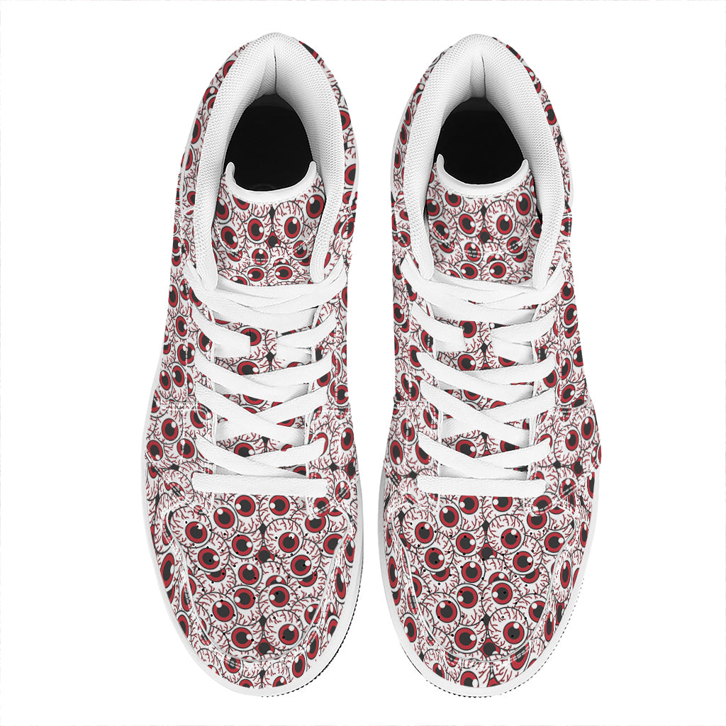 Creepy Red Eyeball Pattern Print High Top Leather Sneakers