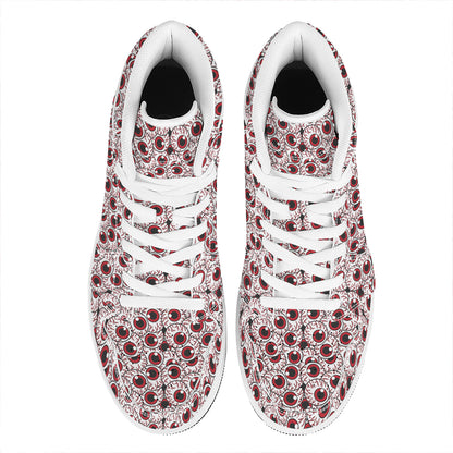 Creepy Red Eyeball Pattern Print High Top Leather Sneakers