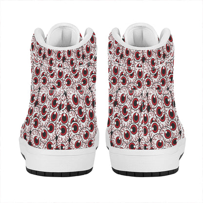 Creepy Red Eyeball Pattern Print High Top Leather Sneakers