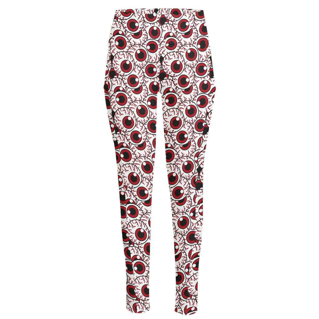 Creepy Red Eyeball Pattern Print High-Waisted Pocket Leggings