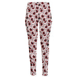 Creepy Red Eyeball Pattern Print High-Waisted Pocket Leggings