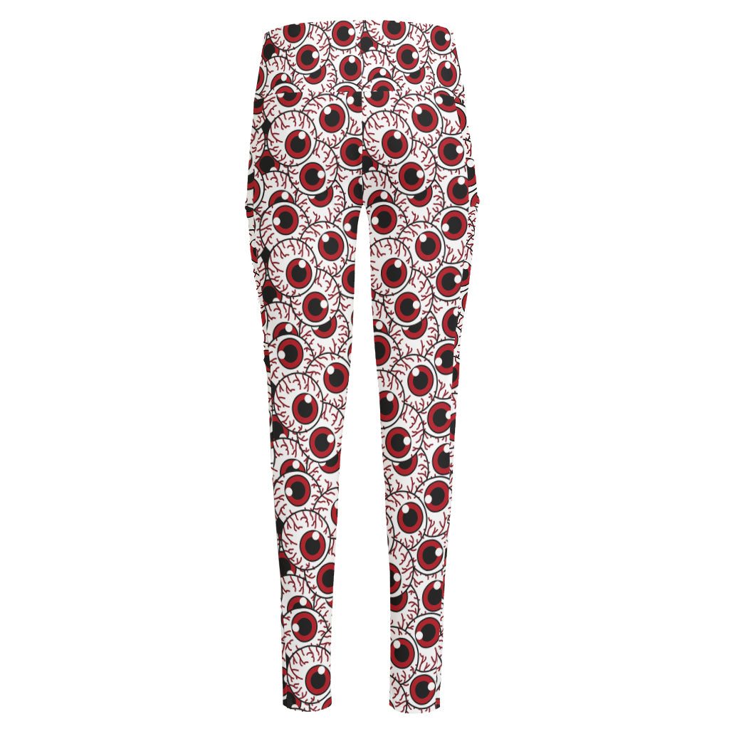 Creepy Red Eyeball Pattern Print High-Waisted Pocket Leggings