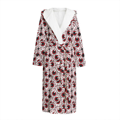 Creepy Red Eyeball Pattern Print Hooded Bathrobe