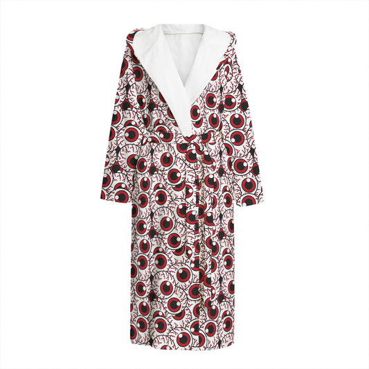 Creepy Red Eyeball Pattern Print Hooded Bathrobe