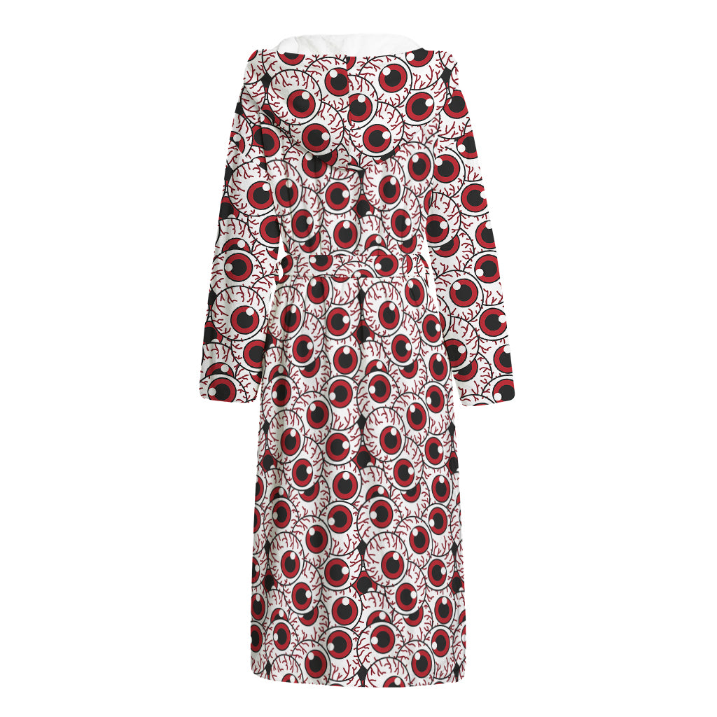 Creepy Red Eyeball Pattern Print Hooded Bathrobe