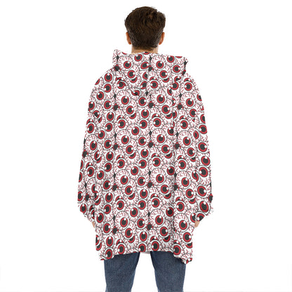 Creepy Red Eyeball Pattern Print Hoodie Blanket