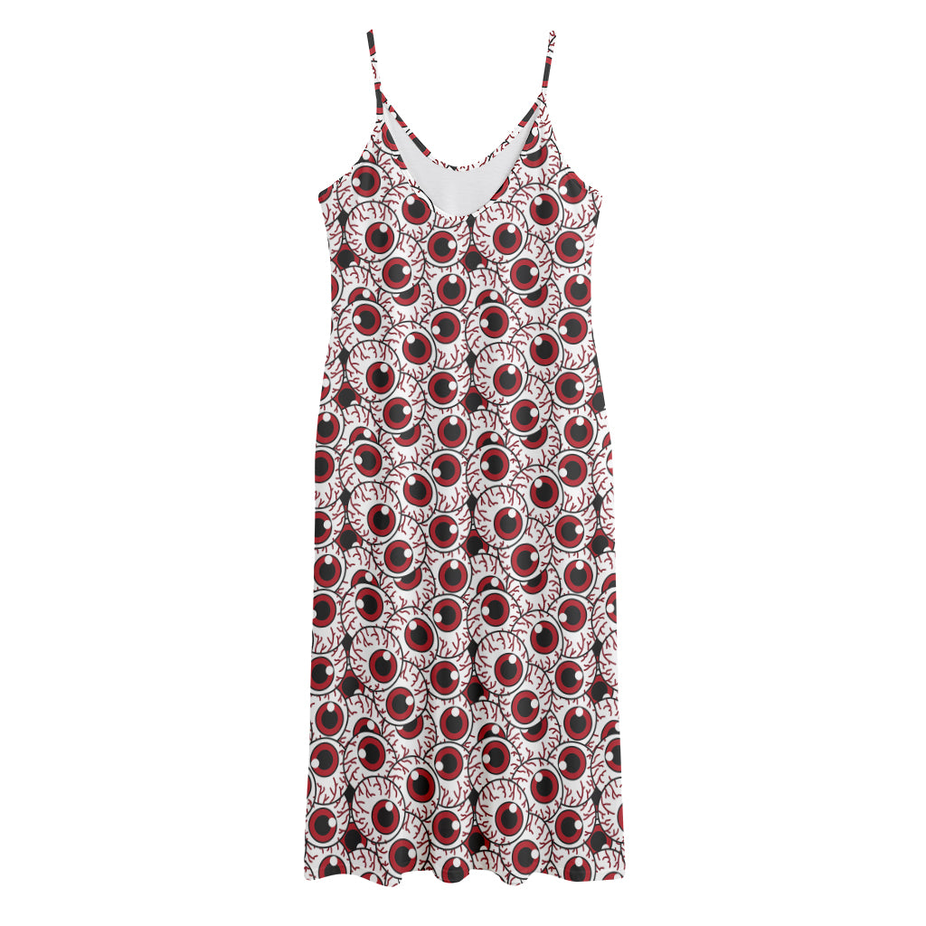 Creepy Red Eyeball Pattern Print Jersey Midi Cami Dress
