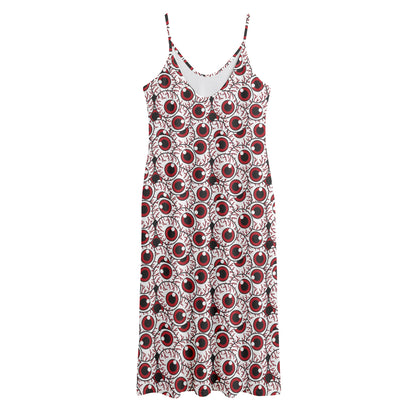 Creepy Red Eyeball Pattern Print Jersey Midi Cami Dress