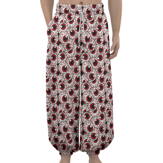 Creepy Red Eyeball Pattern Print Lantern Pants