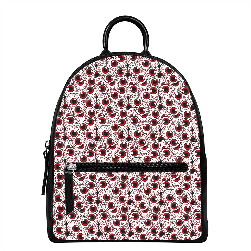 Creepy Red Eyeball Pattern Print Leather Backpack