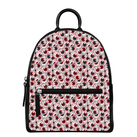 Creepy Red Eyeball Pattern Print Leather Backpack