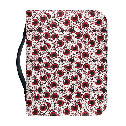 Creepy Red Eyeball Pattern Print Leather Bible Cover