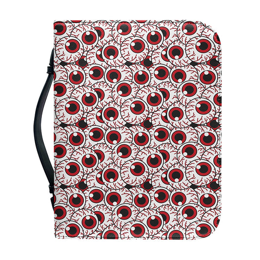 Creepy Red Eyeball Pattern Print Leather Bible Cover