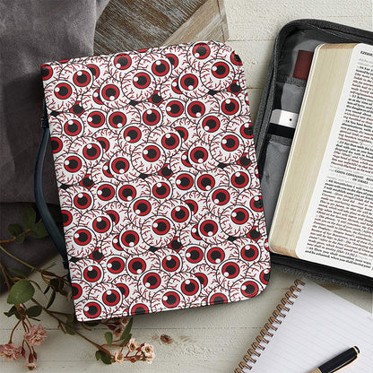 Creepy Red Eyeball Pattern Print Leather Bible Cover