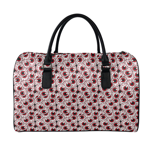 Creepy Red Eyeball Pattern Print Leather Duffle Bag