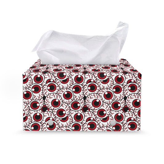 Creepy Red Eyeball Pattern Print Leather Tissue Box Cover