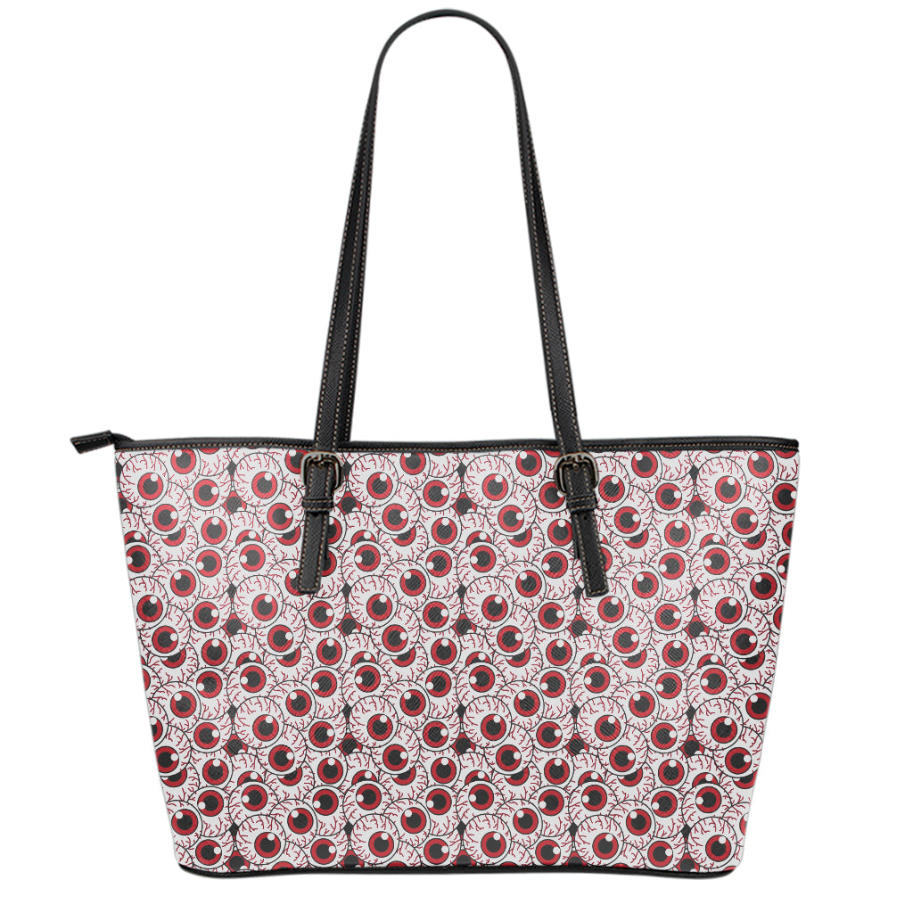 Creepy Red Eyeball Pattern Print Leather Tote Bag