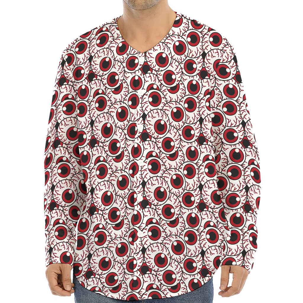 Creepy Red Eyeball Pattern Print Long Sleeve Baseball Jersey