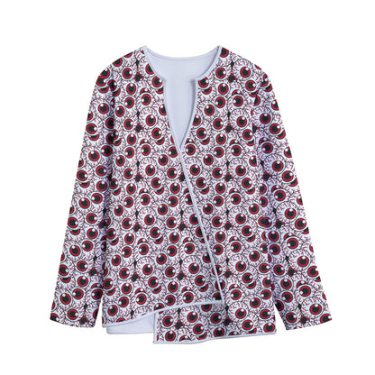 Creepy Red Eyeball Pattern Print Long Sleeve Short Coat