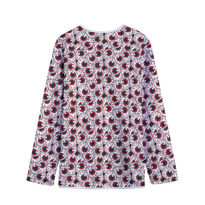 Creepy Red Eyeball Pattern Print Long Sleeve Short Coat