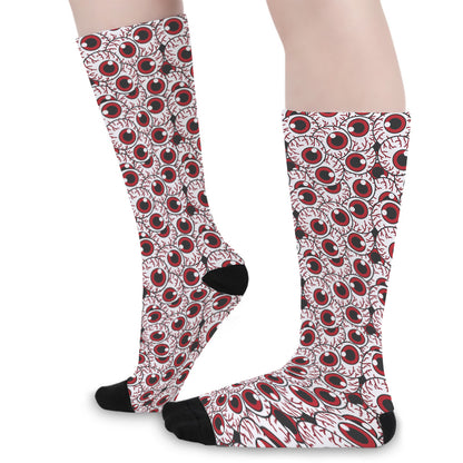 Creepy Red Eyeball Pattern Print Long Socks