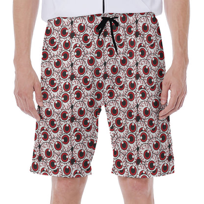 Creepy Red Eyeball Pattern Print Men's Beach Shorts