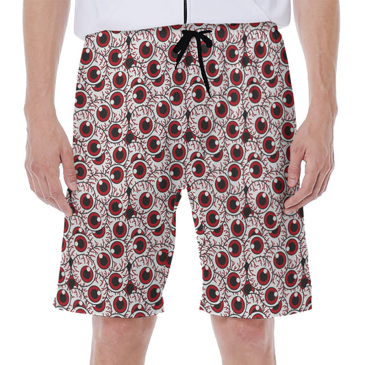 Creepy Red Eyeball Pattern Print Men's Beach Shorts