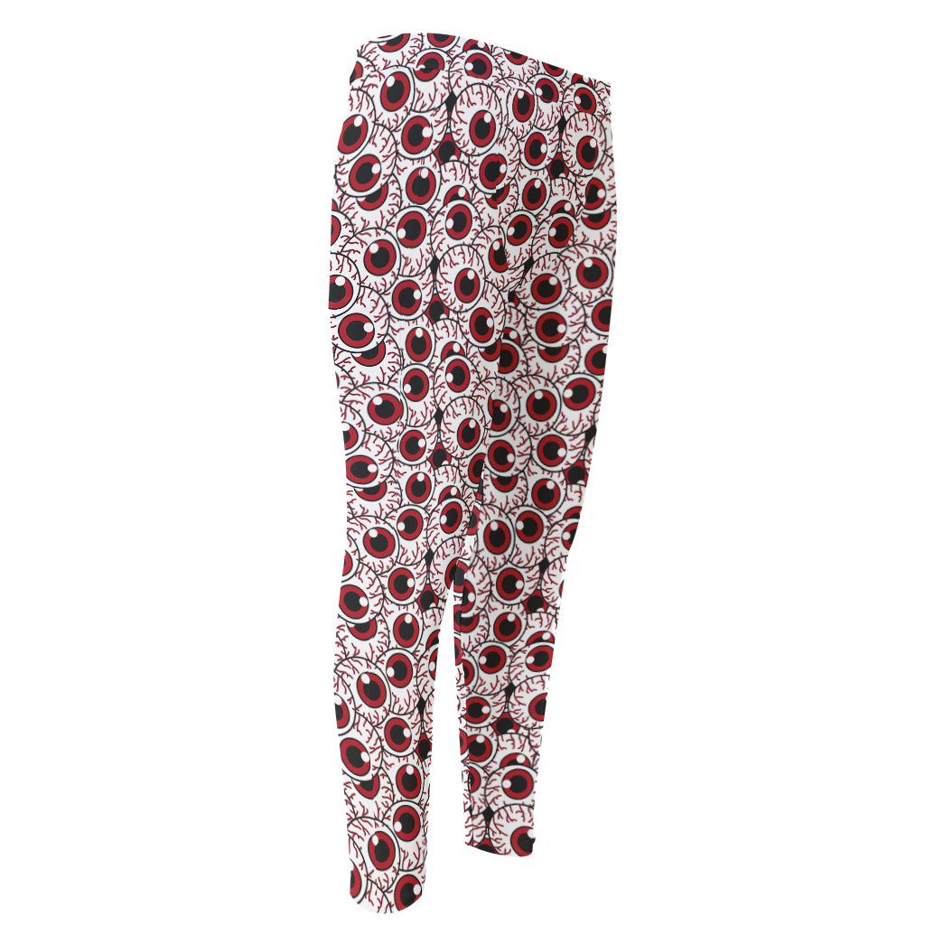 Creepy Red Eyeball Pattern Print Men's Compression Pants