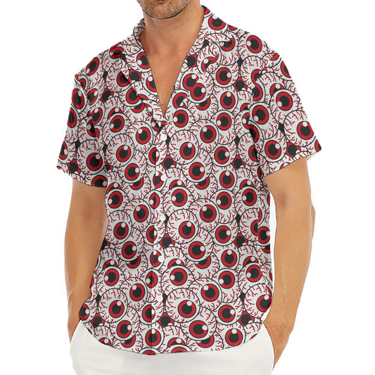Creepy Red Eyeball Pattern Print Men's Deep V-Neck Shirt
