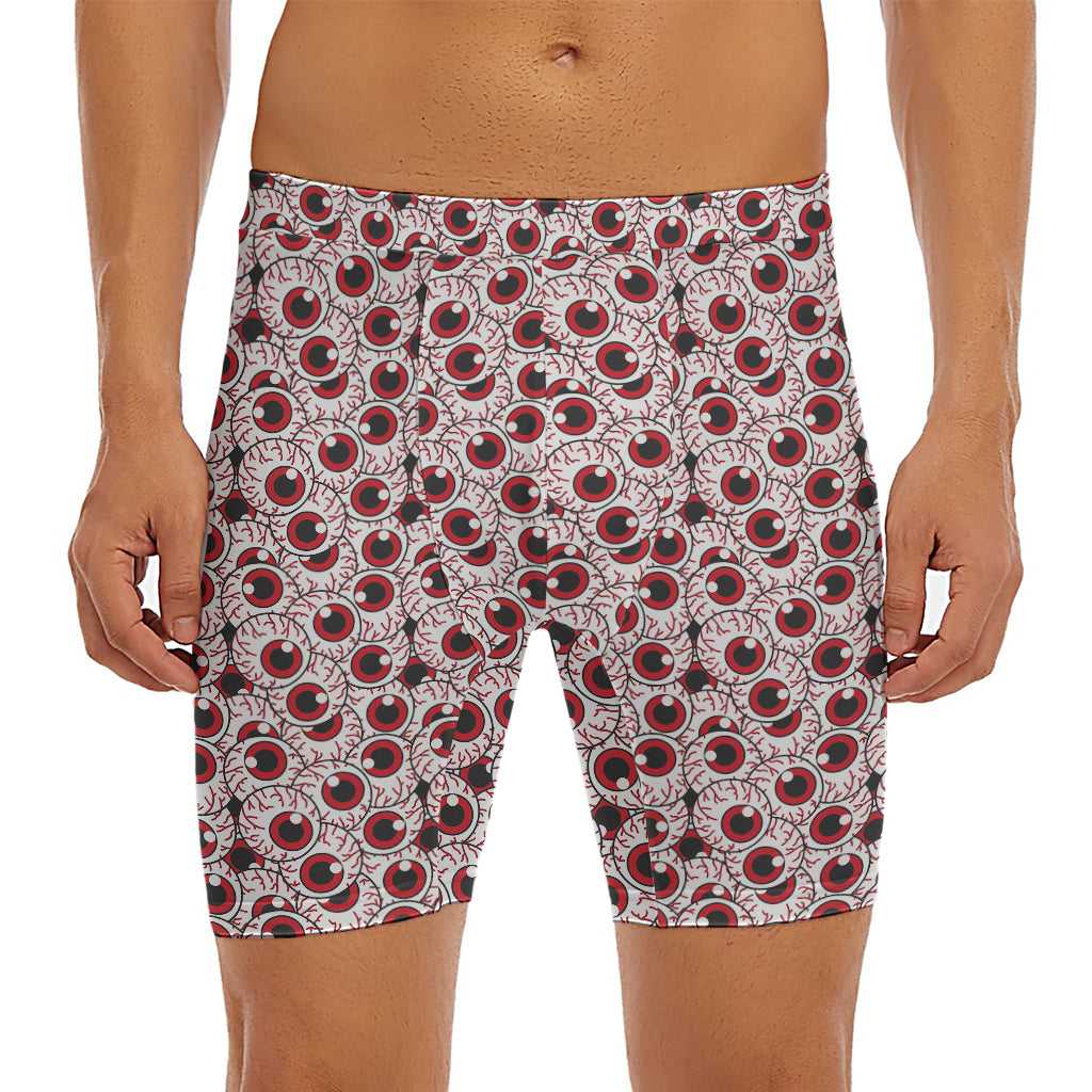 Creepy Red Eyeball Pattern Print Men's Long Boxer Briefs