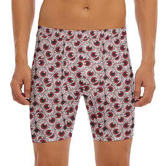 Creepy Red Eyeball Pattern Print Men's Long Boxer Briefs