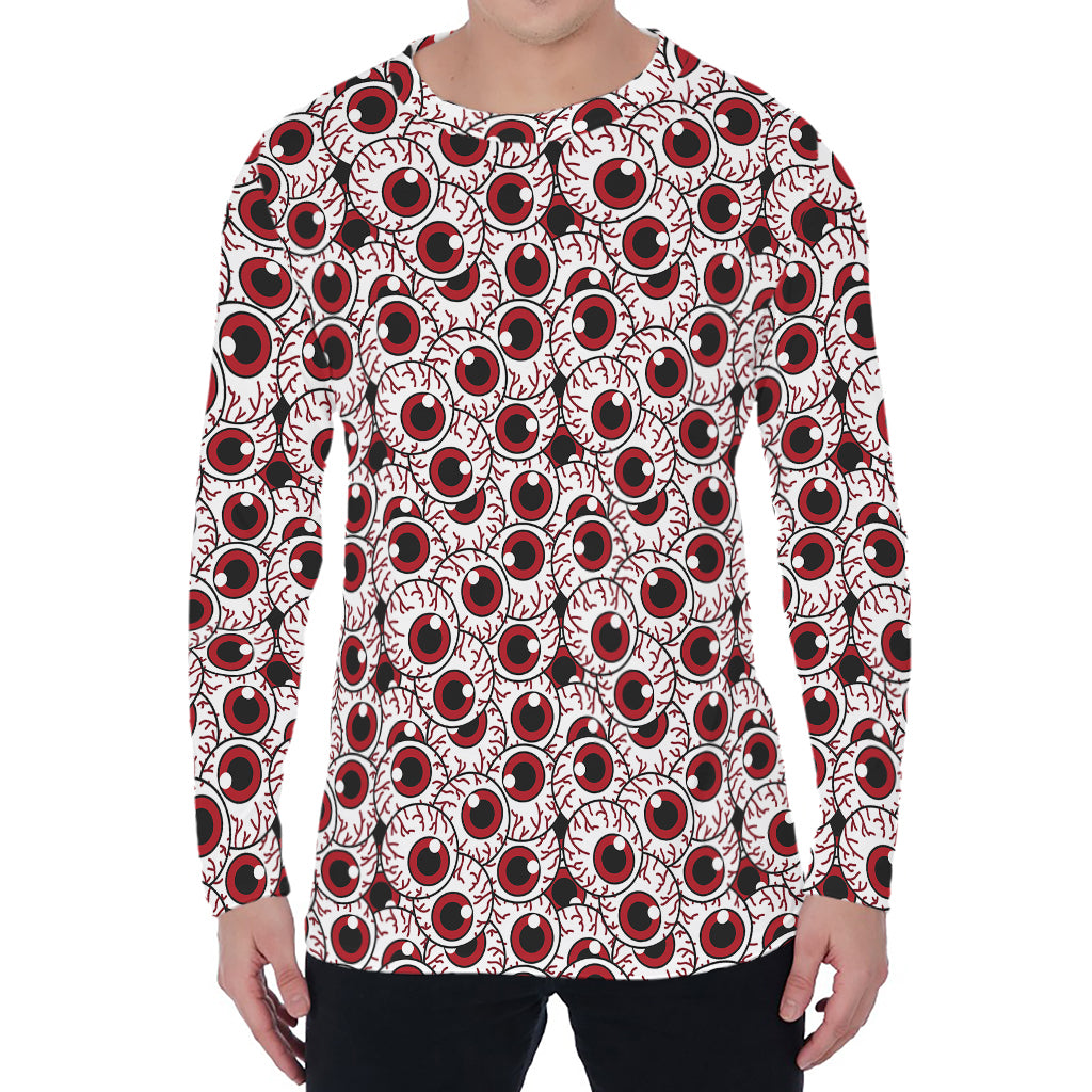 Creepy Red Eyeball Pattern Print Men's Long Sleeve T-Shirt
