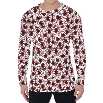 Creepy Red Eyeball Pattern Print Men's Long Sleeve T-Shirt