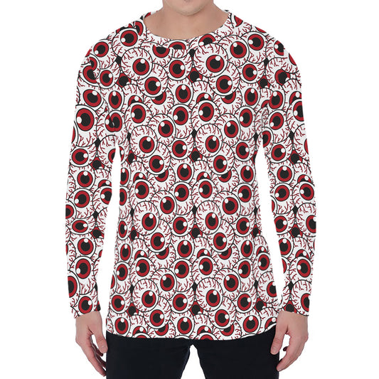 Creepy Red Eyeball Pattern Print Men's Long Sleeve T-Shirt