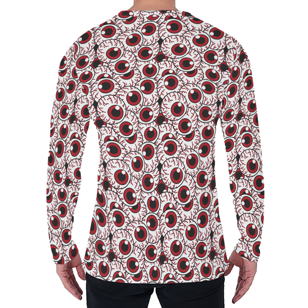 Creepy Red Eyeball Pattern Print Men's Long Sleeve T-Shirt