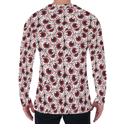 Creepy Red Eyeball Pattern Print Men's Long Sleeve T-Shirt