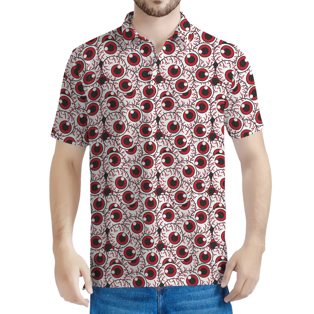 Creepy Red Eyeball Pattern Print Men's Polo Shirt