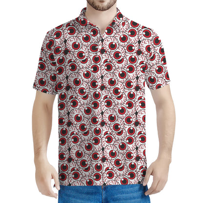Creepy Red Eyeball Pattern Print Men's Polo Shirt
