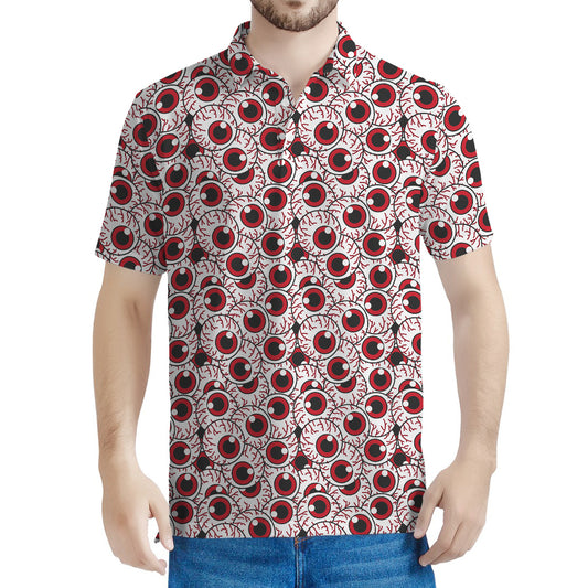 Creepy Red Eyeball Pattern Print Men's Polo Shirt