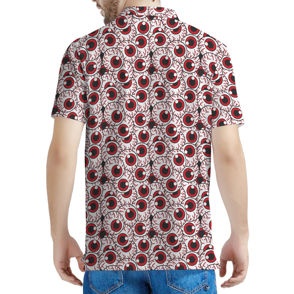 Creepy Red Eyeball Pattern Print Men's Polo Shirt
