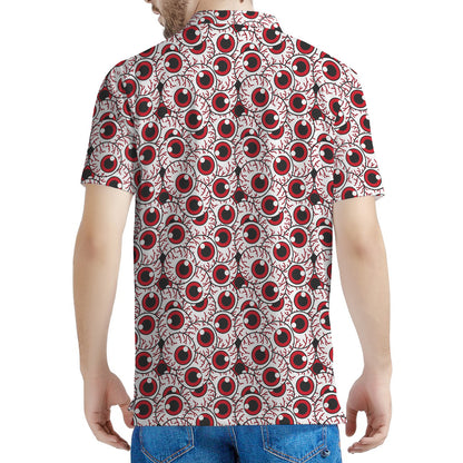 Creepy Red Eyeball Pattern Print Men's Polo Shirt