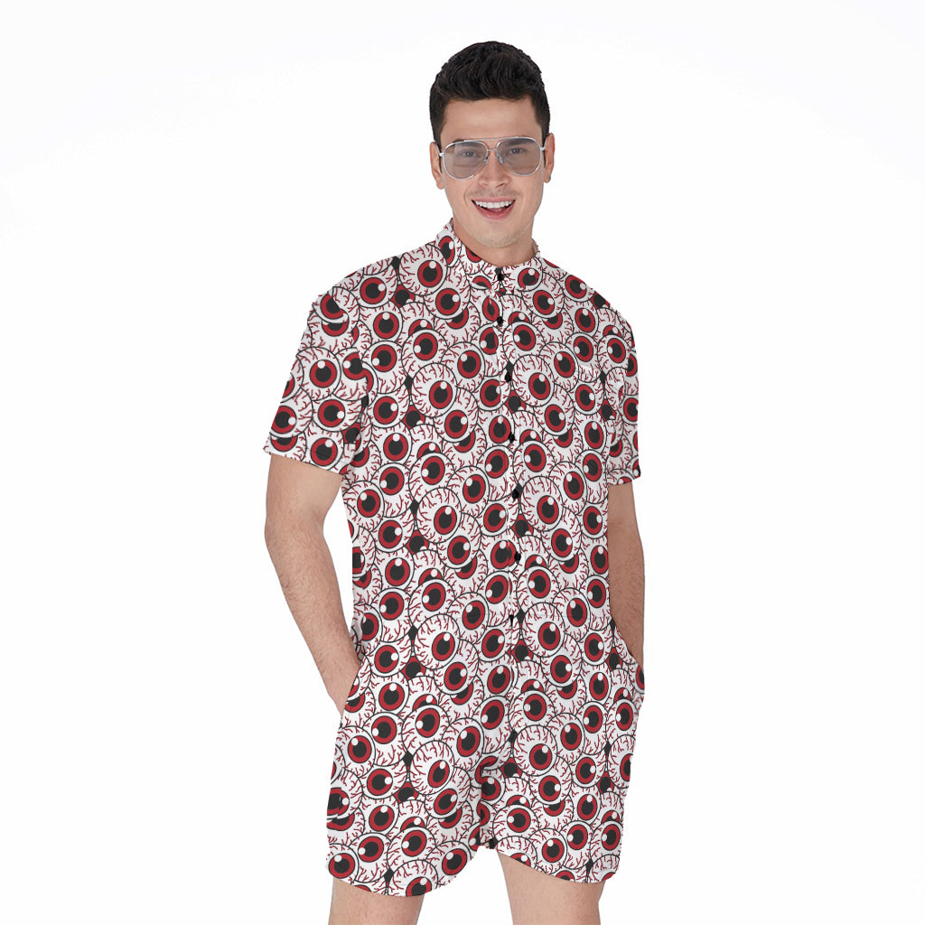 Creepy Red Eyeball Pattern Print Men's Rompers